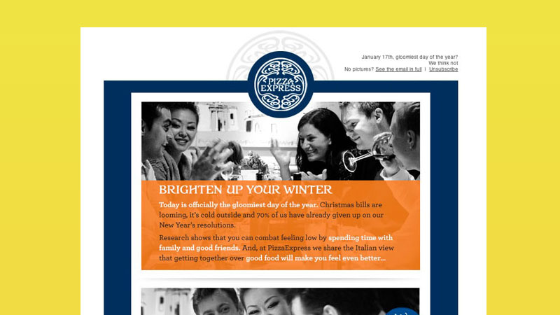 Great E-mail Newsletter Example from Pizza Express