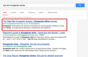 good example of SEO from a wine website